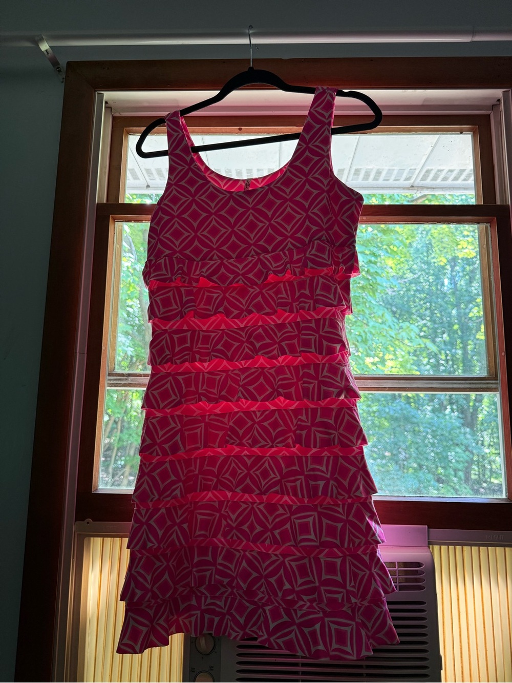 Lulu-B Hot Pink Patterned Ruffle Mini Dress